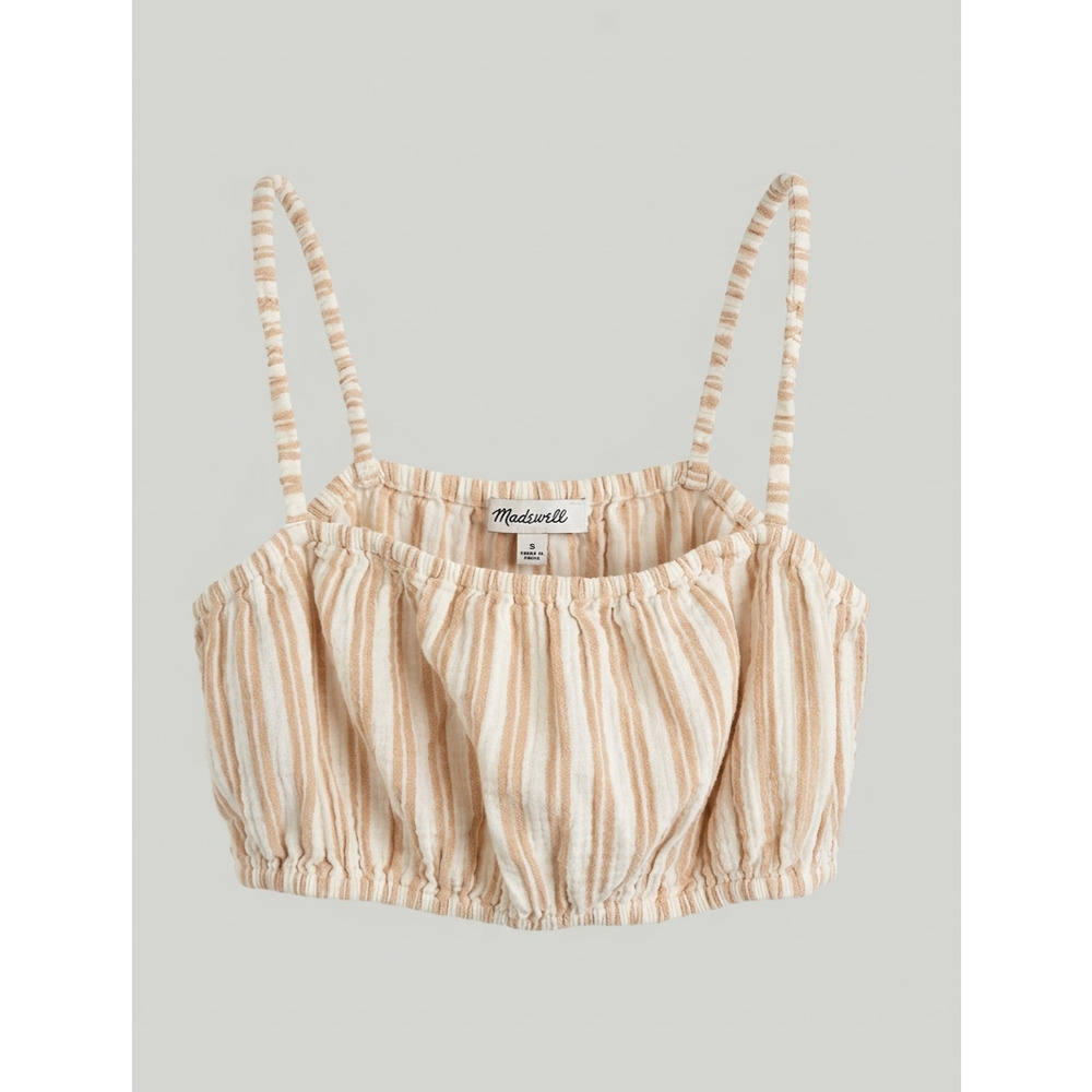 Madewell Striped Gauze Crop Top Tan White Small Beachy Boho Summer Bralette